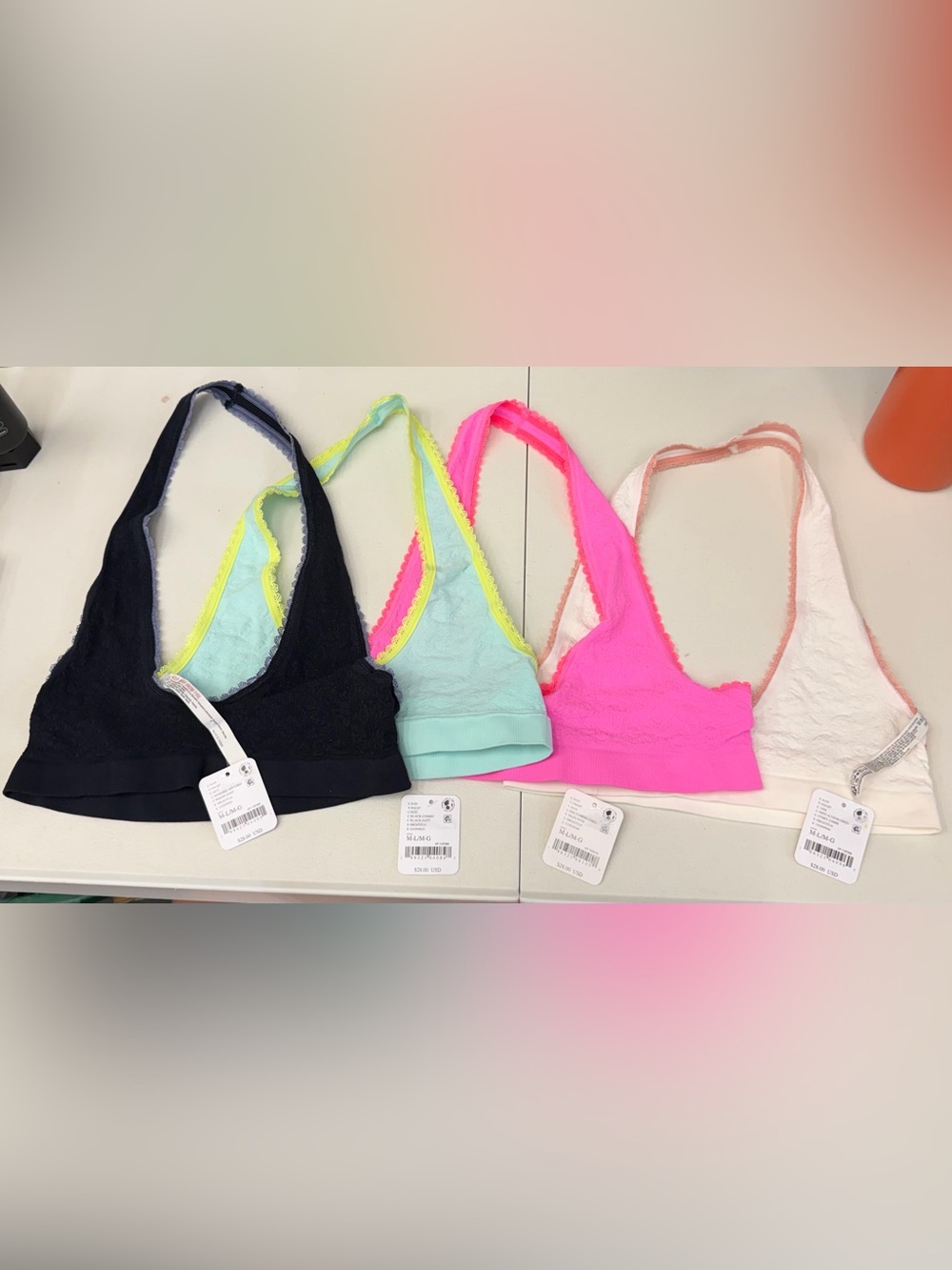 Intimately Free People Lace Bralette M/L - Neon Pink, Mint & Black